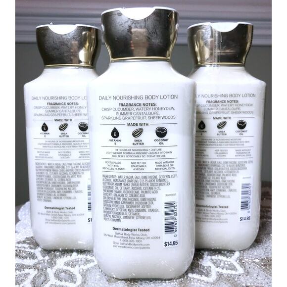 Bath & Body Works Crisp Cucumber Melon 8oz Daily Nourishing Body Lotion (x3) - Picture 4 of 5
